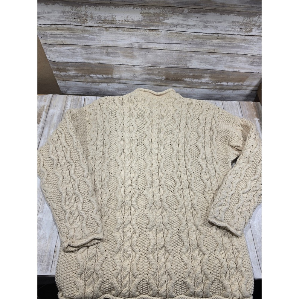 Eddie Bauer Womens Cream Cable Knit Cotton Mock Neck Sweater Size M Ivory